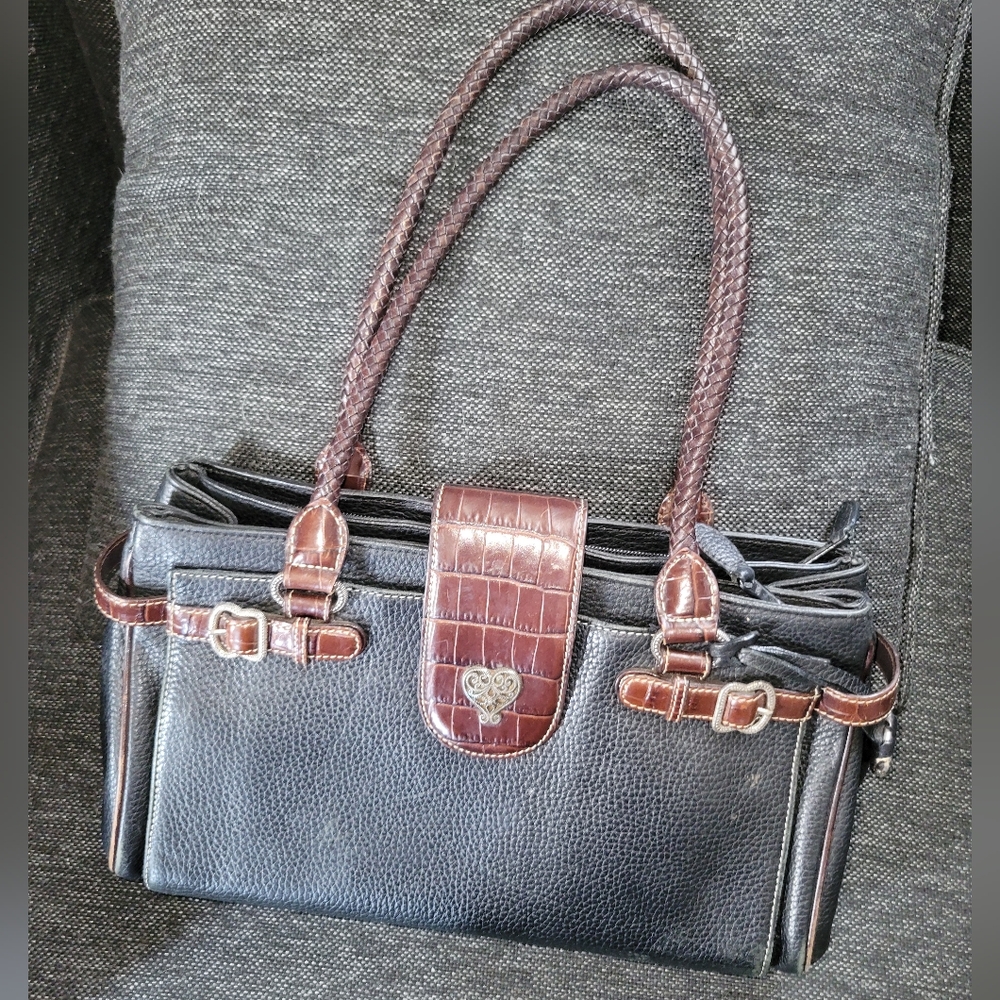 Brighton Black and Brown Croc-Embossed Bag